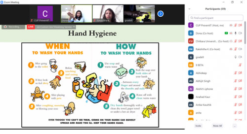 Dr. Dona Boban demonstrating the concept of Hand Hygiene