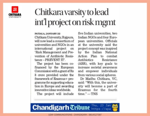  Chandigarh Tribune publishes about the Chitkara University leading PREVENT IT project.